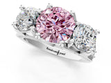 White gold Fancy Pink Round Cut Diamond Three-Stone Ring with Channel Set Band and Four-Prong Setting_46