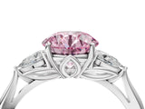 White gold Fancy Pink Round Cut Diamond Three-Stone Ring with Pear  Side Stones and Prong Setting_122