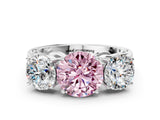 White gold Fancy Pink Round Cut Diamond Three-Stone Ring with Prong Setting and Textured Band_12