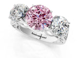 White gold Fancy Pink Round Cut Diamond Three-Stone Ring with Prong Setting and Textured Band_13