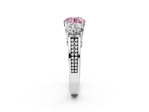 White gold Fancy Pink Round Cut Diamond Three-Stone Ring with Prong Setting and Textured Band_14