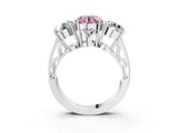 White gold Fancy Pink Round Cut Diamond Three-Stone Ring with Prong Setting and Textured Band_15