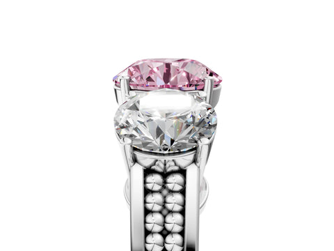 White gold Fancy Pink Round Cut Diamond Three-Stone Ring with Prong Setting and Textured Band_17