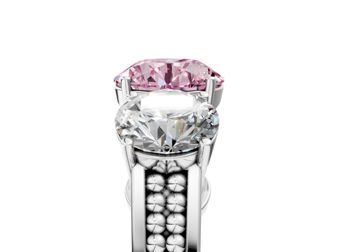 White gold Fancy Pink Round Cut Diamond Three-Stone Ring with Prong Setting and Textured Band_5