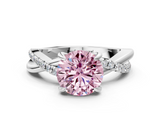 White gold Fancy Pink Round  Cut Diamond Twist Band Solitaire with Prong Setting
