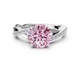 White gold Fancy Pink Round  Cut Diamond Twisted Band Engagement Ring with Prong Setting_3