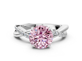 White gold Fancy Pink Round  Cut Diamond Twisted Band with Pavé Setting and Four-Prong Setting