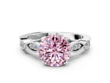 White gold Fancy Pink Round  Cut Diamond with Milgrain Marquise and Bezel Accents on a Solitaire Band with Prong Setting