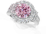White gold Fancy Pink Round  Cut Double Halo Diamond Engagement Ring with Pave Band and Four-Prong Setting_38