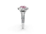 White gold Fancy Pink Round  Cut Double Halo Diamond Engagement Ring with Pave Band and Four-Prong Setting_40