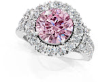 White gold Fancy Pink Round  Cut Double Halo Diamond Engagement Ring with Pave Band and Four-Prong Setting_41