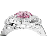 White gold Fancy Pink Round  Cut Double Halo Diamond Engagement Ring with Pave Band and Four-Prong Setting_42