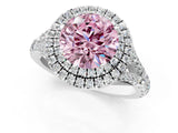 White gold Fancy Pink Round  Cut Double Halo Split Shank Diamond Ring with Prong Setting_30
