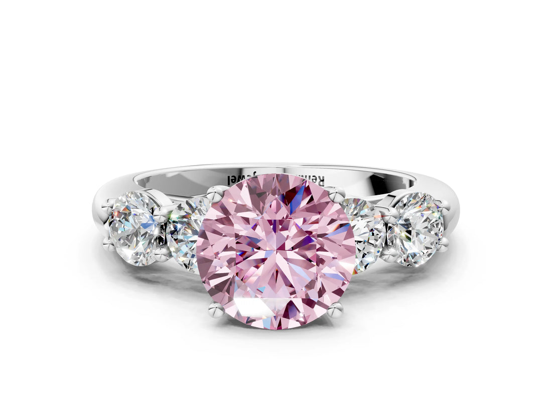 White gold Fancy Pink Round  Cut Five-Stone Prong Set Diamond Ring with Classic Band_29