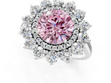 White gold Fancy Pink Round Cut Halo Cluster Diamond Ring with Pave Band and Four-Prong Setting_13