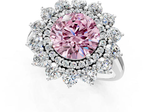 White gold Fancy Pink Round Cut Halo Cluster Diamond Ring with Pave Band and Four-Prong Setting_13