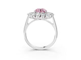 White gold Fancy Pink Round Cut Halo Cluster Diamond Ring with Pave Band and Four-Prong Setting_15