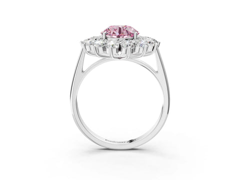 White gold Fancy Pink Round Cut Halo Cluster Diamond Ring with Pave Band and Four-Prong Setting_21