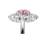 White gold Fancy Pink Round Cut Halo Cluster Diamond Ring with Pave Band and Four-Prong Setting_23