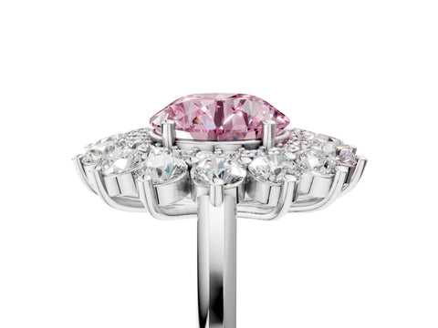 White gold Fancy Pink Round Cut Halo Cluster Diamond Ring with Pave Band and Four-Prong Setting_23