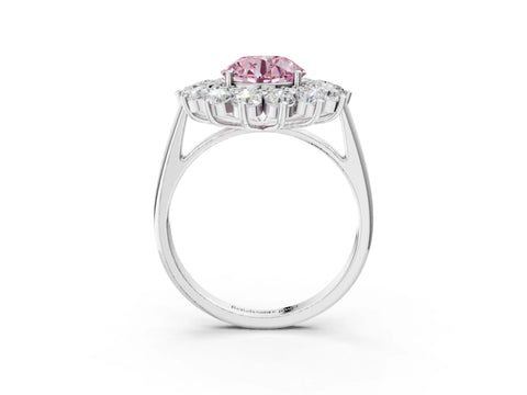 White gold Fancy Pink Round Cut Halo Cluster Diamond Ring with Pave Band and Four-Prong Setting_3