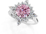 White gold Fancy Pink Round Cut Halo Diamond Cluster Ring with Marquise and Round Stones on a White Gold Band with Prong Setting_1