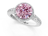 White gold Fancy Pink Round  Cut Halo Diamond Engagement Ring with Pave Band and Four-Prong Setting_1