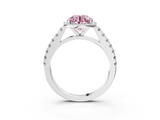 White gold Fancy Pink Round  Cut Halo Diamond Engagement Ring with Pave Band and Four-Prong Setting_3