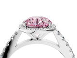 White gold Fancy Pink Round  Cut Halo Diamond Engagement Ring with Pave Band and Four-Prong Setting_4
