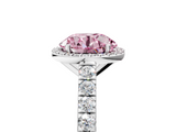 White gold Fancy Pink Round  Cut Halo Diamond Engagement Ring with Pave Band and Four-Prong Setting_5