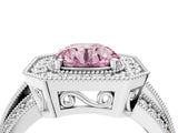 White gold Fancy Pink Round Cut Halo Diamond Engagement Ring with Pave Split Shank and Four-Prong Setting_10