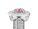 White gold Fancy Pink Round Cut Halo Diamond Engagement Ring with Pave Split Shank and Four-Prong Setting_11