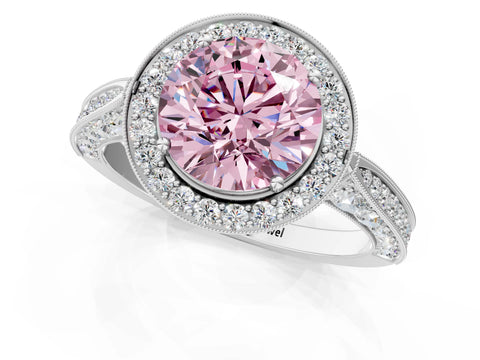 White gold Fancy Pink Round Cut Halo Diamond Engagement Ring with Split Shank Band and Four-Prong Setting_13