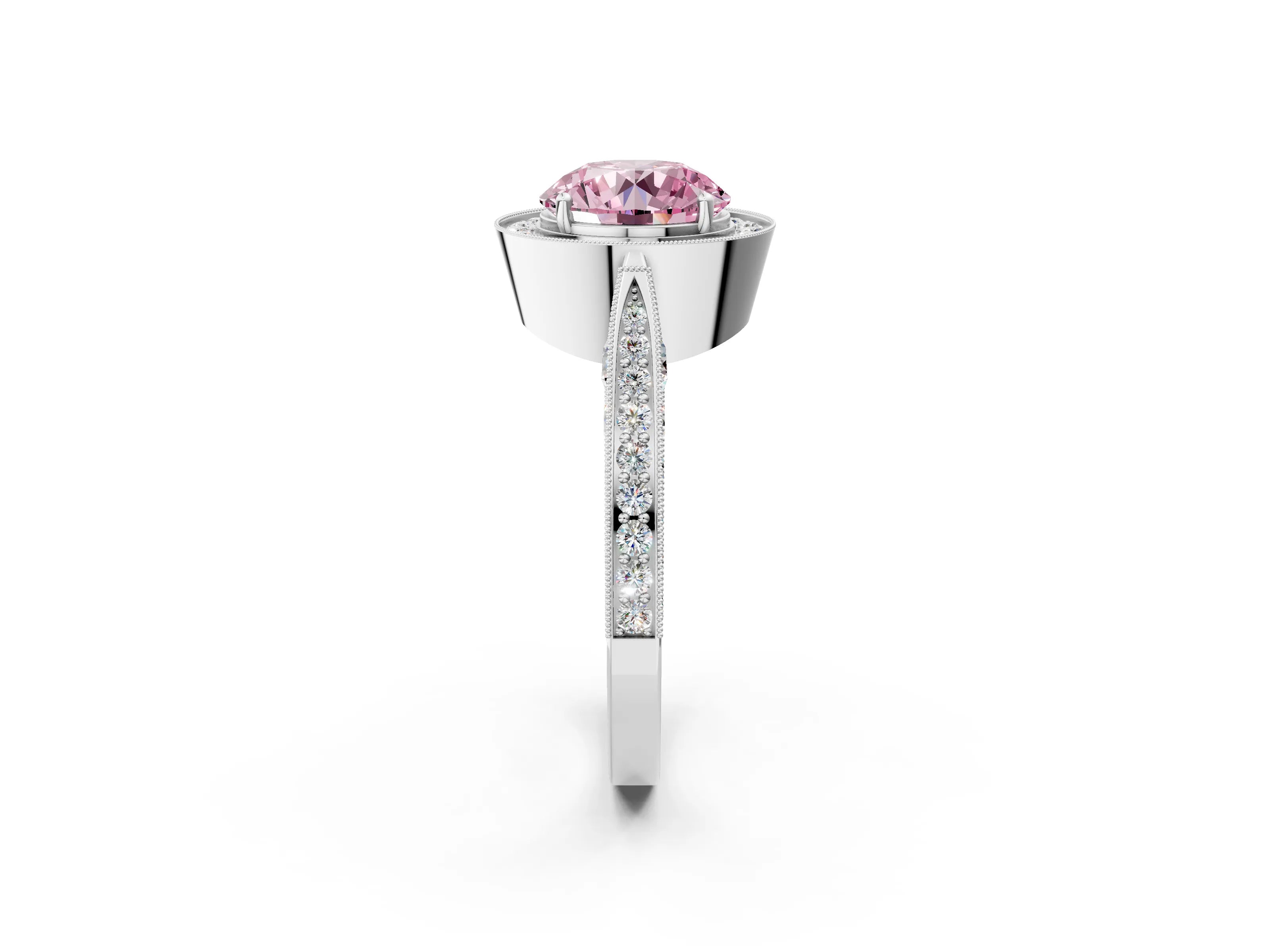 White gold Fancy Pink Round Cut Halo Diamond Engagement Ring with Split Shank Band and Four-Prong Setting_14
