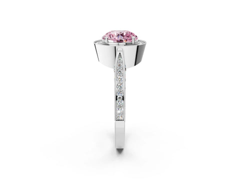 White gold Fancy Pink Round Cut Halo Diamond Engagement Ring with Split Shank Band and Four-Prong Setting_14
