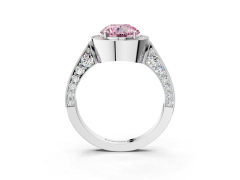 White gold Fancy Pink Round Cut Halo Diamond Engagement Ring with Split Shank Band and Four-Prong Setting_15