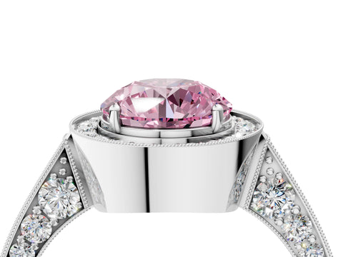 White gold Fancy Pink Round Cut Halo Diamond Engagement Ring with Split Shank Band and Four-Prong Setting_16