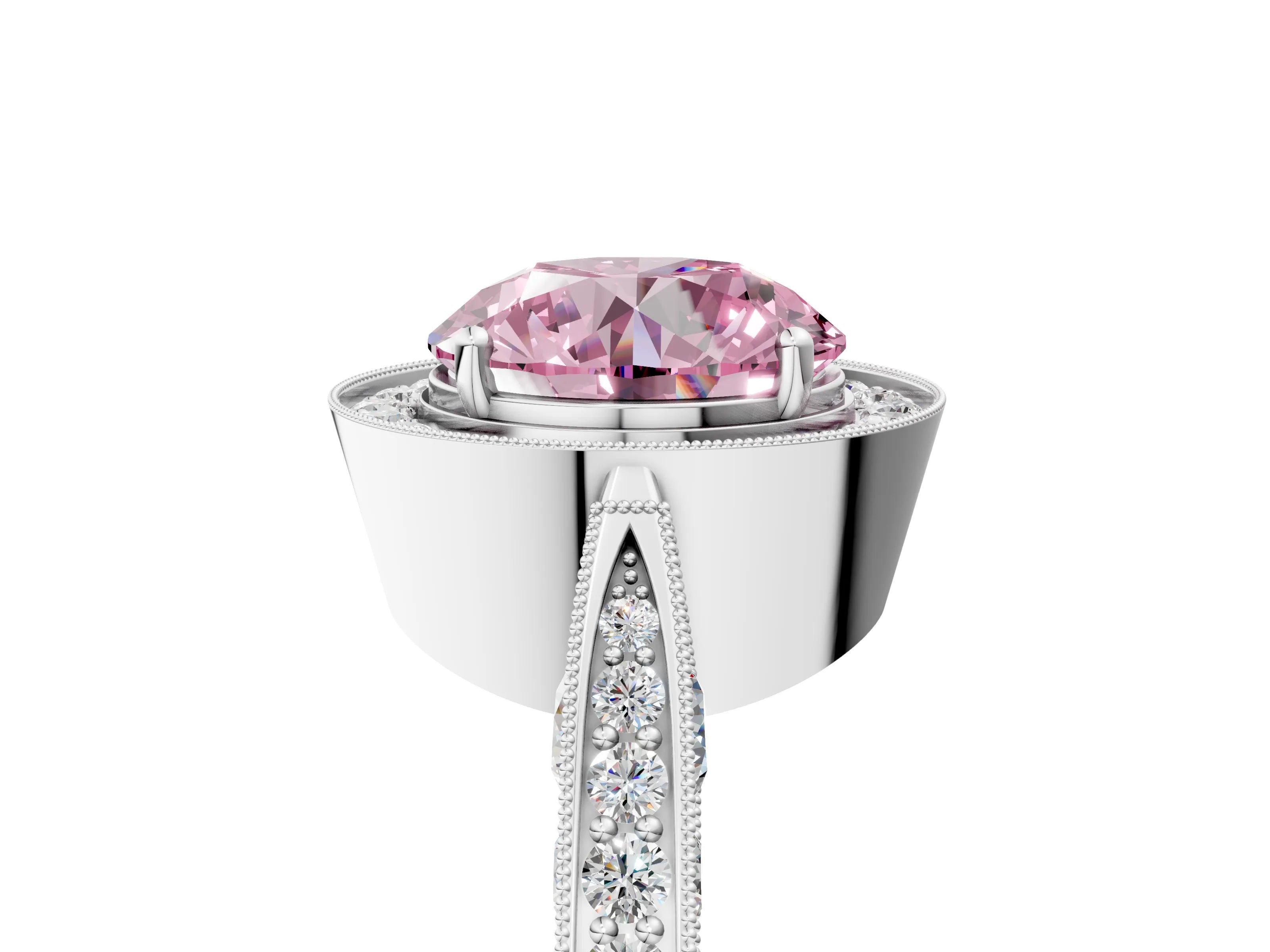 White gold Fancy Pink Round Cut Halo Diamond Engagement Ring with Split Shank Band and Four-Prong Setting_17