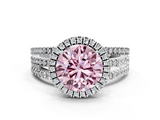 White gold Fancy Pink Round  Cut Halo Diamond Engagement Ring with Split Shank and Four-Prong Setting
