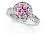 White gold Fancy Pink Round  Cut Halo Diamond Pave Band Ring with Four-Prong Setting_1