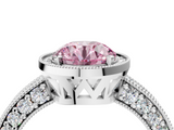 White gold Fancy Pink Round  Cut Halo Diamond Pave Band Ring with Four-Prong Setting_4