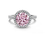 White gold Fancy Pink Round Cut Halo Diamond Pave Band with Prong Setting_36