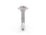 White gold Fancy Pink Round Cut Halo Diamond Ring with Beaded Split Shank and Four-Prong Setting_2