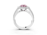 White gold Fancy Pink Round Cut Halo Diamond Ring with Beaded Split Shank and Four-Prong Setting_3