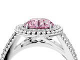 White gold Fancy Pink Round Cut Halo Diamond Ring with Beaded Split Shank and Four-Prong Setting_4