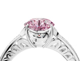 White gold Fancy Pink Round  Cut Halo Diamond Ring with Channel Set Band and Four-Prong Setting_33