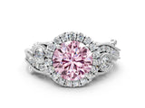 White gold Fancy Pink Round Cut Halo Diamond Ring with Milgrain and Bezel Accents on a Split Shank Band_12