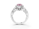 White gold Fancy Pink Round Cut Halo Diamond Ring with Milgrain and Bezel Accents on a Split Shank Band_15