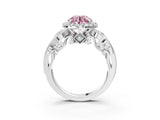 White gold Fancy Pink Round Cut Halo Diamond Ring with Milgrain and Bezel Accents on a Split Shank Band_15