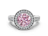 White gold Fancy Pink Round  Cut Halo Diamond Ring with Pavé Band and Four-Prong Setting_29